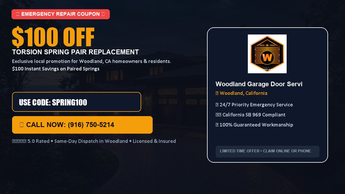 Woodland Garage Door Service $100 OFF Dual Torsion Spring Replacement in Woodland, CA